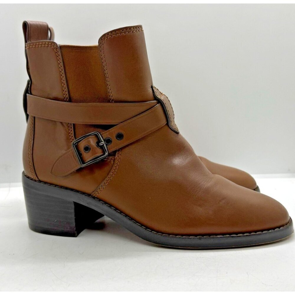 Coach Women's Buckle Chelsea Ankle Boots FG1002 Leather Dark Saddle Brown 7.5B